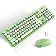 MOFII Wireless Keyboard and Mouse Combo 2.4GHz Retro Full-Size Keyboard with Number Pad and Cute Wireless Mouse for PC Desktop Laptop Mac Windows Green