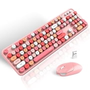 MOFII Wireless Keyboard and Mouse Combo 2.4GHz Retro Full-Size Keyboard with Number Pad and Cute Wireless Mouse for PC Desktop Laptop Mac Windows (Pink)