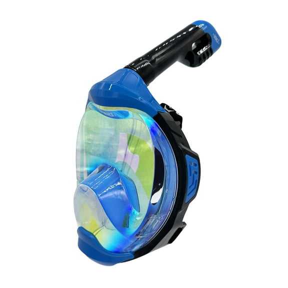 MOFLOW+ IRRIDIUM Full Face Snorkel Mask Blue XS Panoramic View, CO2-Free, 4X Oxygen, Anti-Fog, Dry Snorkel, Camera Mount, Silicone, Premium Straps