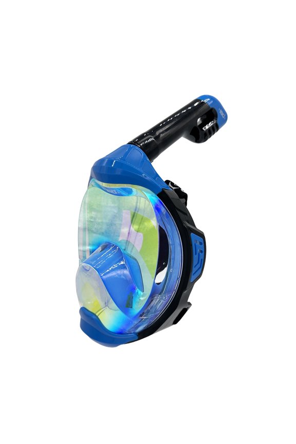 MOFLOW+ IRRIDIUM Full Face Snorkel Mask Blue XS Panoramic View, CO2-Free, 4X Oxygen, Anti-Fog, Dry Snorkel, Camera Mount, Silicone, Premium Straps