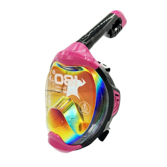 Full Face Snorkel Mask Panoramic View, CO2-Free, 4X Oxygen, Anti-Fog, Dry Snorkel, Camera Mount, Silicone, Premium Straps | MOFLOW+ IRRIDIUM - Pink L/XL