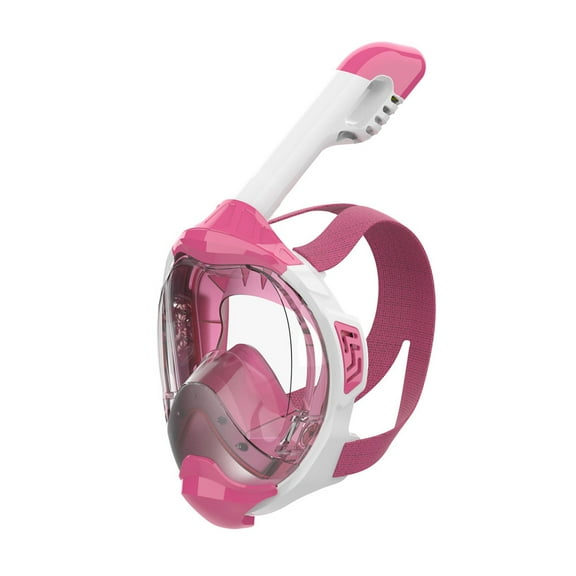 Full Face Snorkel Mask – Panoramic View, CO2-Free, 4X Oxygen, Anti-Fog, Dry Snorkel, Camera Mount, Silicone, Premium Straps | MOFLOW+ CLEAR - Pink S/M