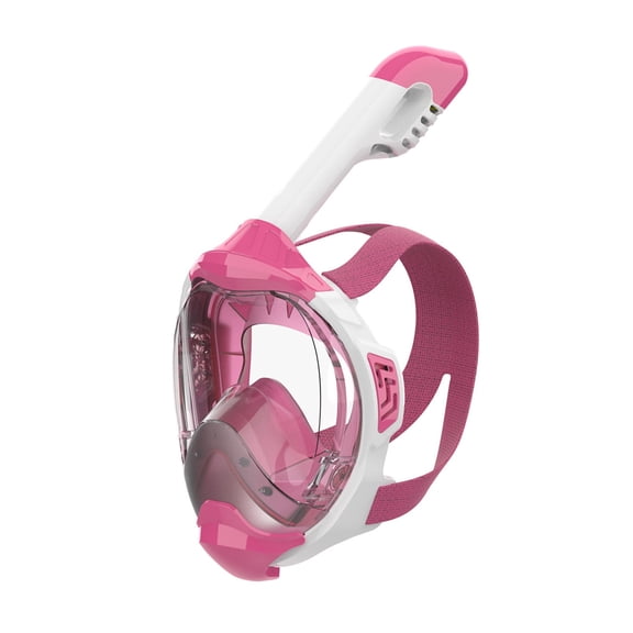 Full Face Snorkel Mask Panoramic View, CO2-Free, 4X Oxygen, Anti-Fog, Dry Snorkel, Camera Mount, Silicone, Premium Straps | MOFLOW+ CLEAR - Pink S/M