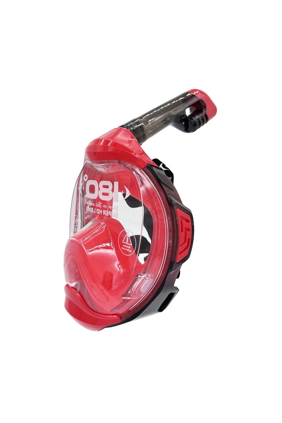 MOFLOW+ CLEAR Full Face Snorkel Mask Red XS Panoramic View, CO2-Free, 4X Oxygen, Anti-Fog, Dry Snorkel, Camera Mount, Silicone, Premium Straps