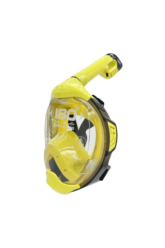 MOFLOW+ CLEAR Full Face Snorkel Mask Yellow S/M  Panoramic View, CO2-Free, 4X Oxygen, Anti-Fog, Dry Snorkel, Camera Mount, Silicone, Premium Straps