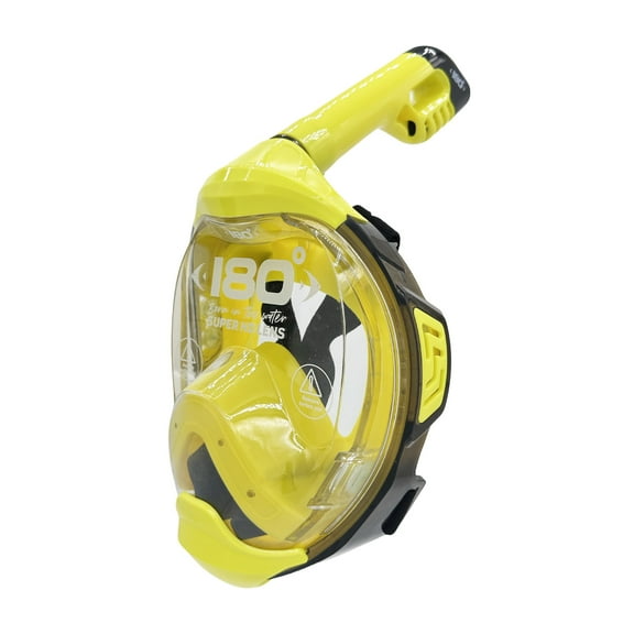 Full Face Snorkel Mask Panoramic View, CO2-Free, 4X Oxygen, Anti-Fog, Dry Snorkel, Camera Mount, Silicone, Premium Straps | MOFLOW+ CLEAR - Yellow XS