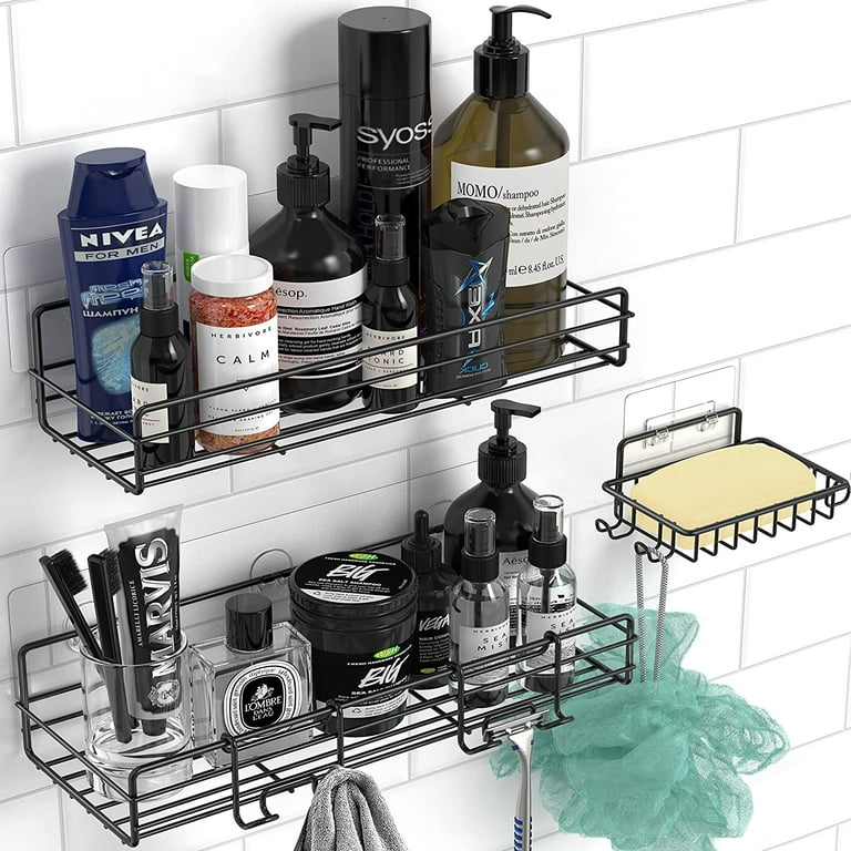 TOPCHASE Shower Caddy, Shower Organizer Adhesive, Shower Shelf 3 Pack No Drilling, Rustproof Shower Rack with Soap Holder, Black Shower Storage