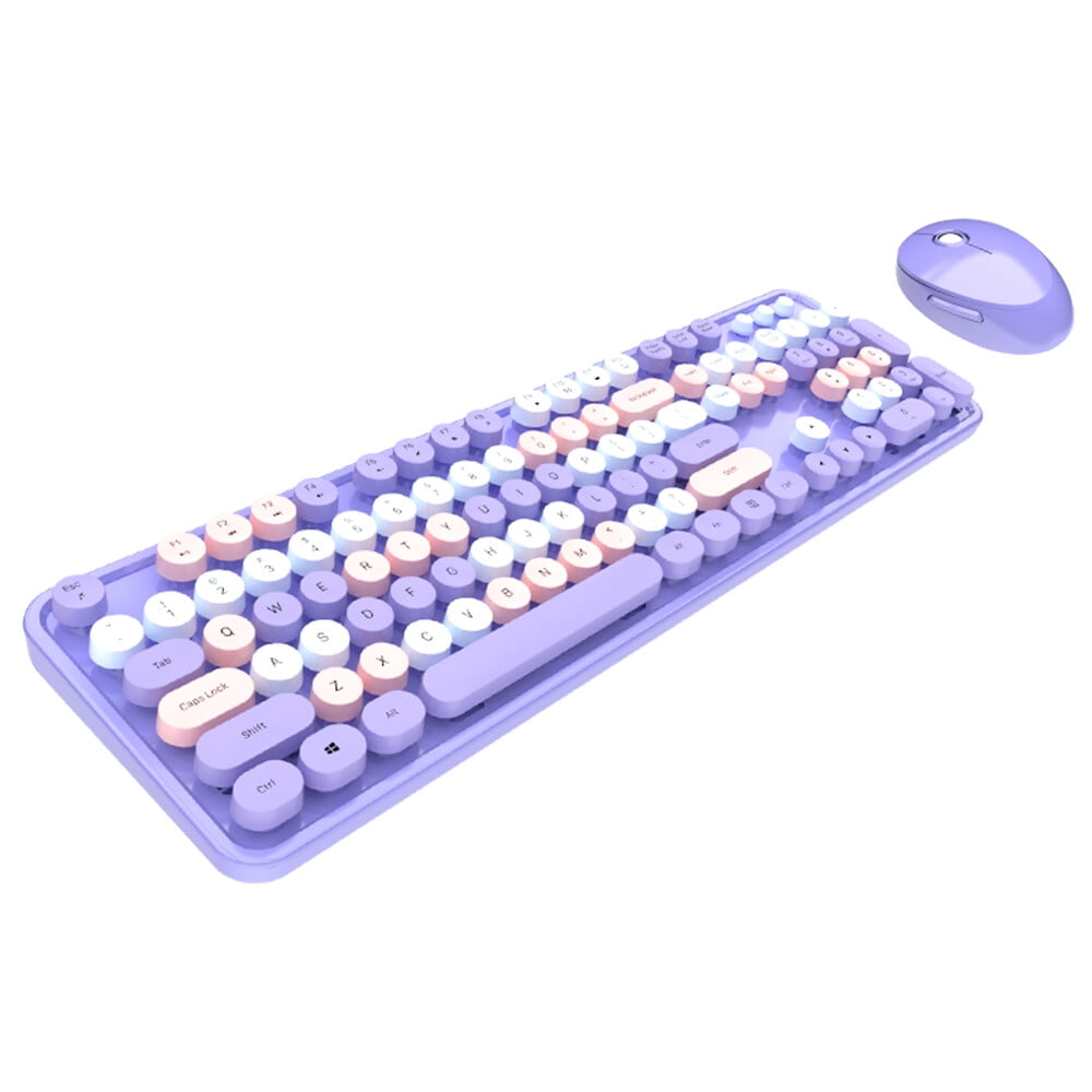 MOFii Wireless Keyboard and Mouse Set, 2.4G Wireless 104 Keys Keyboard, Colorful Compact Cute Retro Keyboard with Circular Suspension Key Cap, for PC Desktop Computer Laptop, Purple