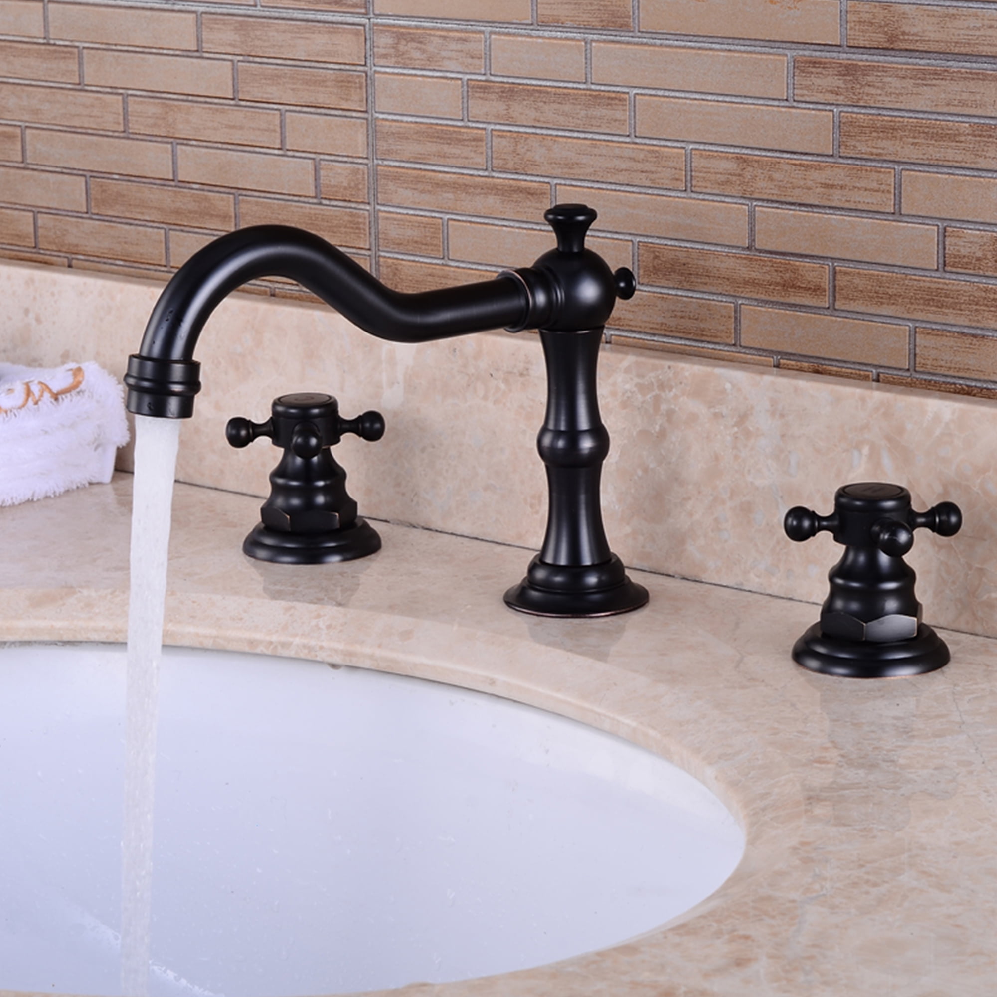 MOGFCT 2 Handles 3 Holes Widespread Bathroom Sink Faucet Black Bathroom Vanity Faucet Basin Mixer Tap Faucet