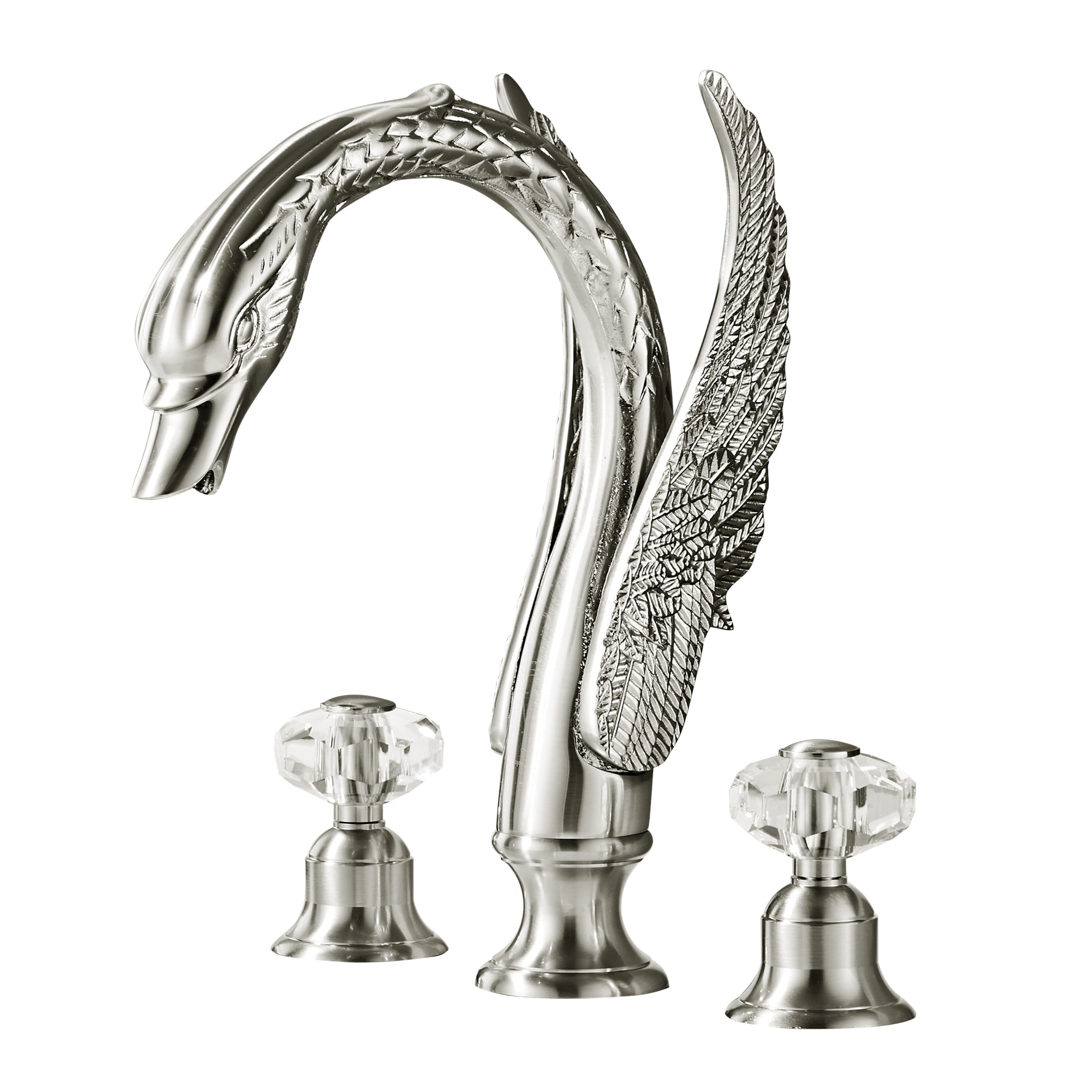MOGFCT Brass Brush nickel Swan Style Bathroom Sink Faucet Combo Deck