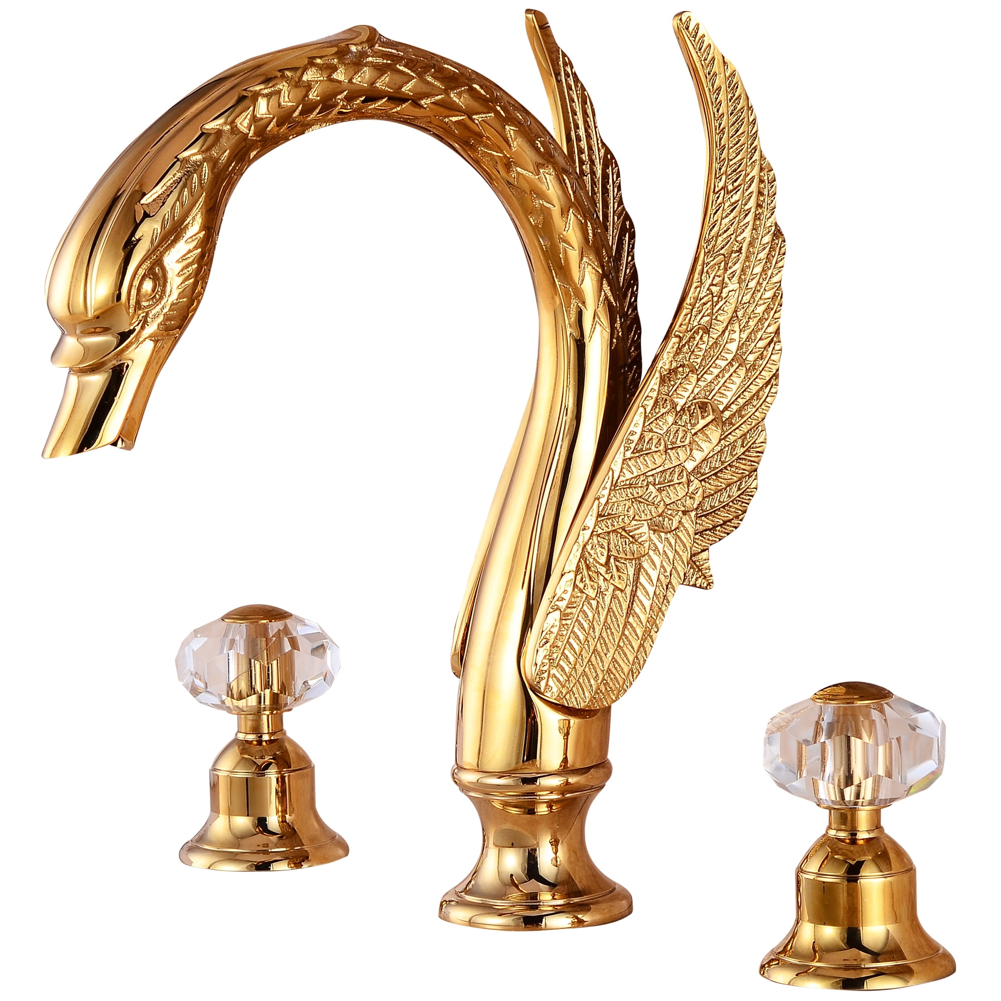 MOGFCT Brass Gold Swan Style Bathroom Sink Faucet Combo Deck Mount Sink Mixer Tap Set Hot Cold