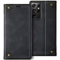 MOHEYO Luxury Wallet Flip Cover Soft Leather Card Holder Case for Samsung Galaxy S21 Ultra - Black