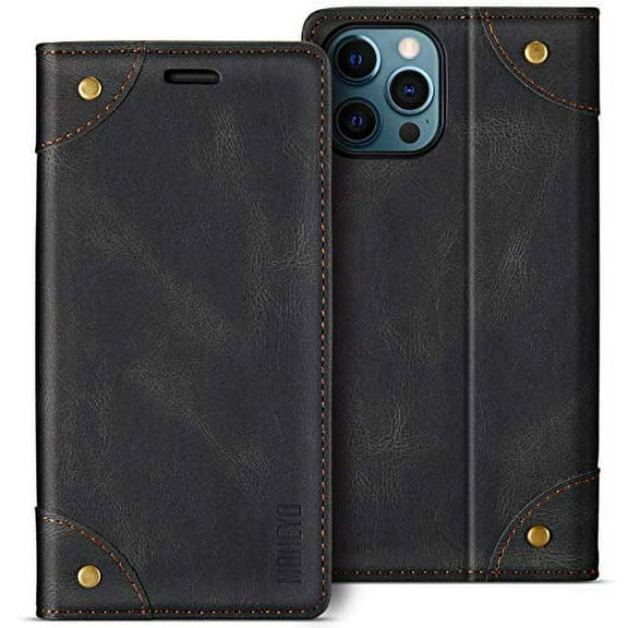 MOHEYO Luxury Wallet Flip Cover Soft Leather Card Holder Case for iPhone 12 | 12 Pro - Black