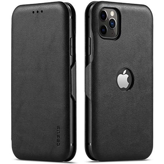 MOHEYO Slim Flip Cover Wallet Logo View Card Holder Case for iPhone 12 Pro Max - Black