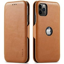 MOHEYO Slim Flip Cover Wallet Logo View Card Holder Case for iPhone 12 Pro Max - Brown