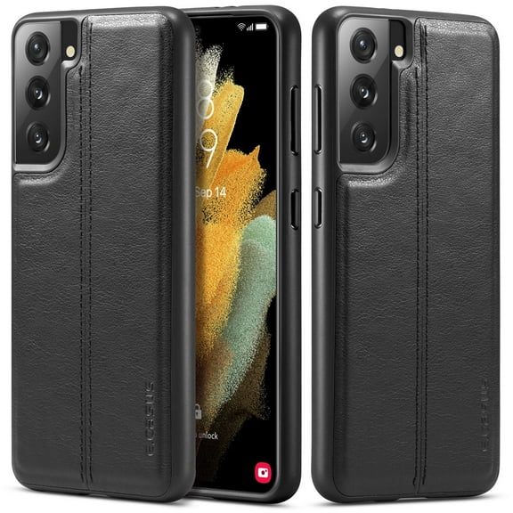 MOHEYO Slim Vegan Leather Cover Thin Luxury Classic Case for Samsung Galaxy S21 5G - Black