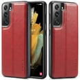 thumbnail image 1 of MOHEYO Slim Vegan Leather Cover Thin Luxury Classic Case for Samsung Galaxy S21 5G - Red, 1 of 6
