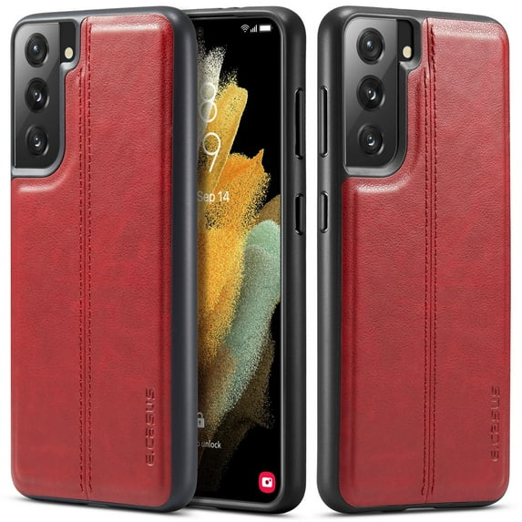 MOHEYO Slim Vegan Leather Cover Thin Luxury Classic Case for Samsung Galaxy S21 Plus 5G - Red