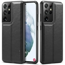 MOHEYO Slim Vegan Leather Cover Thin Luxury Classic Case for Samsung Galaxy S21 Ultra 5G - Black