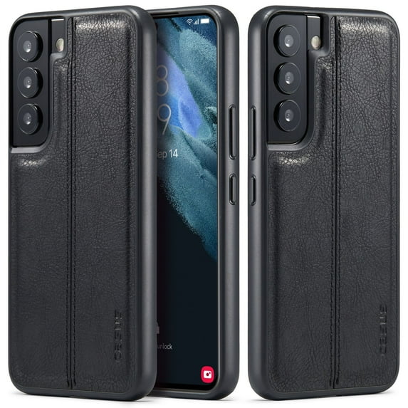 MOHEYO Slim Vegan Leather Cover Thin Luxury Classic Case for Samsung Galaxy S22 5G - Black