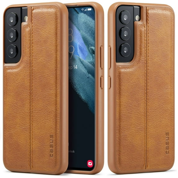 MOHEYO Slim Vegan Leather Cover Thin Luxury Classic Case for Samsung Galaxy S22 5G - Brown