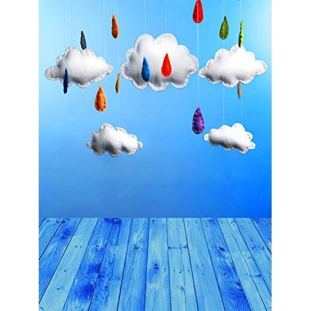 MOHome 3D Solid Blue Wall Photography Background 5x7ft Backdrop Wood Newborn Baby Shower Photo Studio Props