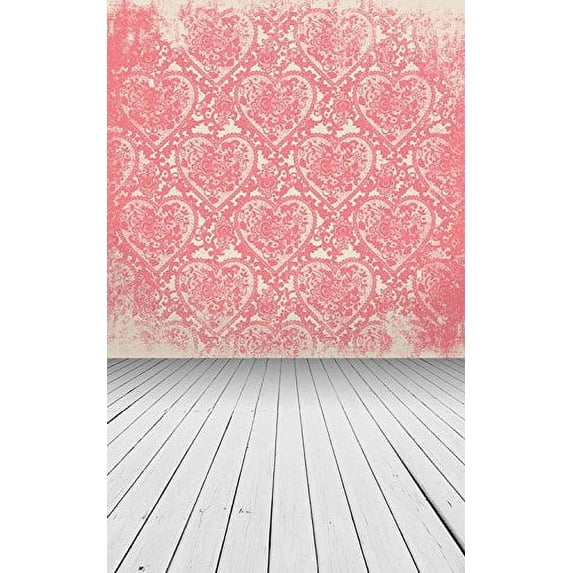 MOHome 5x7ft Retro Pink Love Heart Pattern Wood Floor Photography Studio Backdrop Prop Background