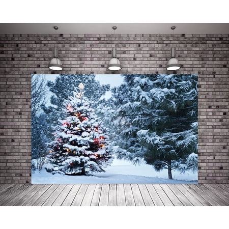 MOHome 7X5ft Christmas Tree Photo Booth Backdrop for Photography Snow Forest Winter Backgrounds