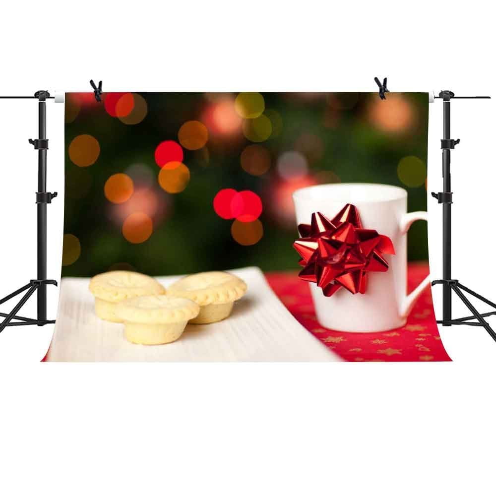 MOHome 7x5Ft Christmas Biscuits Cookie Backdrop Bow Cup White ...