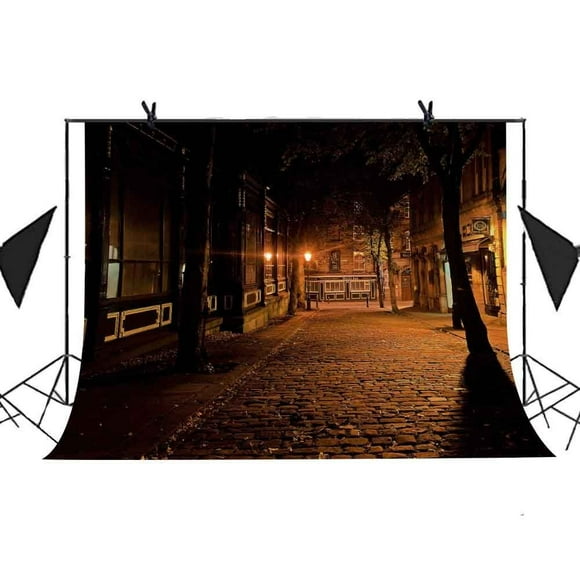 MOHome 7x5ft City night landscape Backdrop Light Illuminate Street Tree Construction Picture Photo Booth Party Wedding Photography Studio Props Background