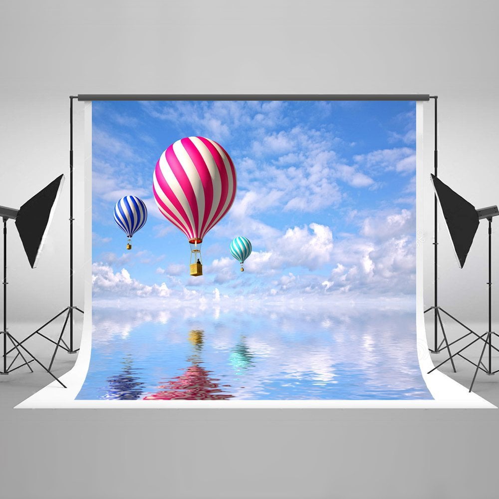 Mohome 7x5ft Clear Lake Photography Backdrops Colourful Fire Balloon