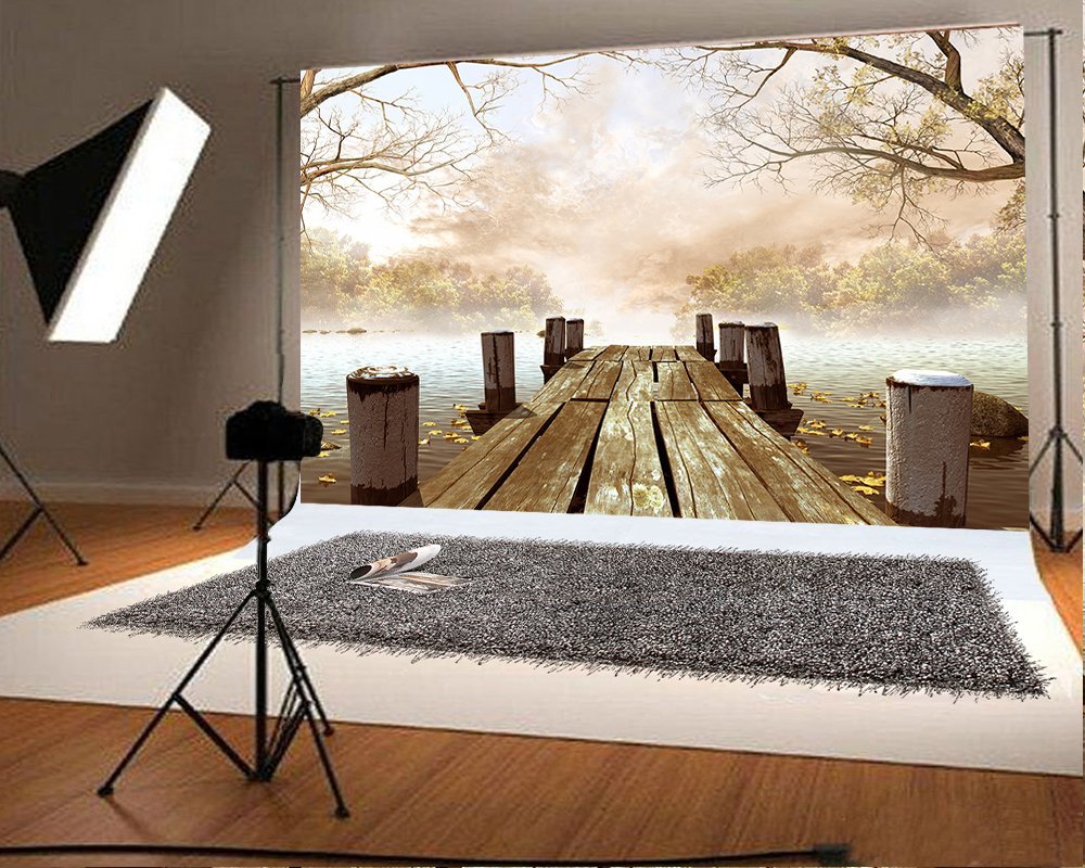 MOHome 7x5ft Lake Photo Background Fall Wooden Bridge Head Photography ...