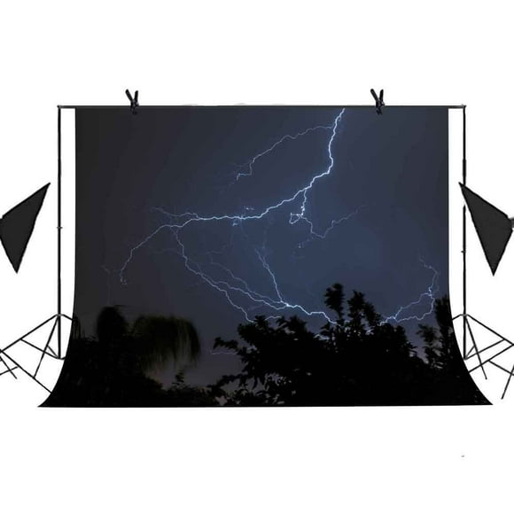 MOHome 7x5ft Night Scenery Backdrop Lightning Filled Night Sky Tree Picture Photo Booth Business Using Studio Props Shoot Video Background