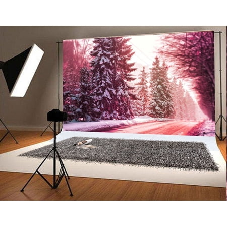 MOHome 7x5ft Winter Photography Background Christmas Backdrop Red Snow Road Photo Booth Props