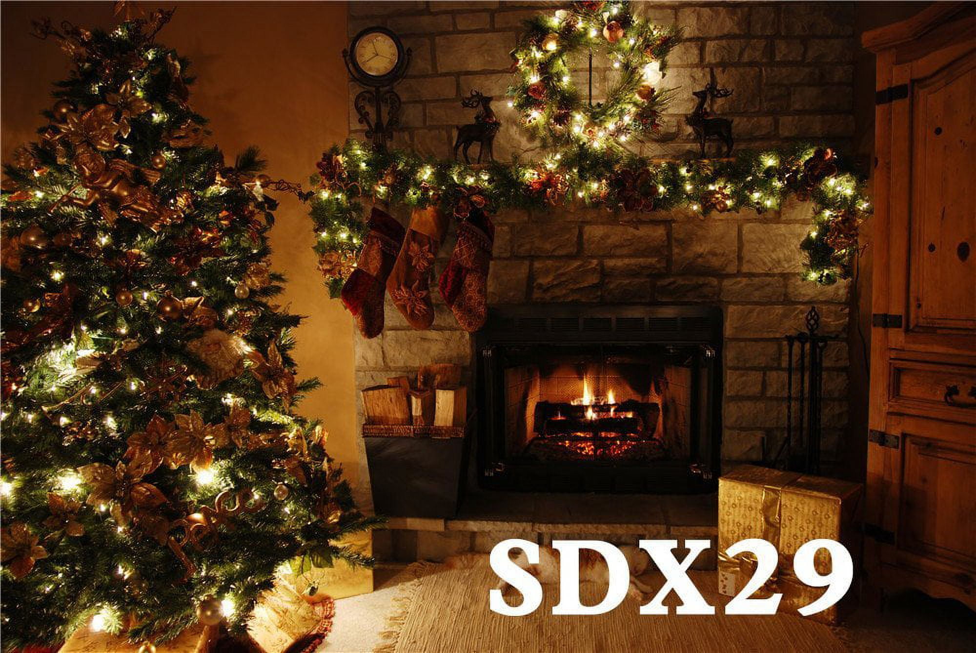 Mohome 7x5ft Xmas Tree And Fireplace Christmas Photography Backdrop