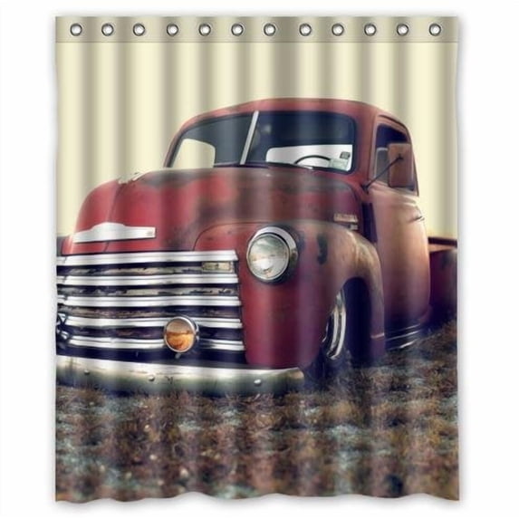 MOHome Classic Red Truck in Field Pattern Shower Curtain Waterproof Polyester Fabric Shower Curtain Size 60x72 inches