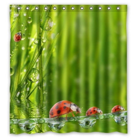 MOHome Cute Spot Ladybird In Leaf Cute Animal Shower Curtain Waterproof Polyester Fabric Shower Curtain Size 66x72 inches