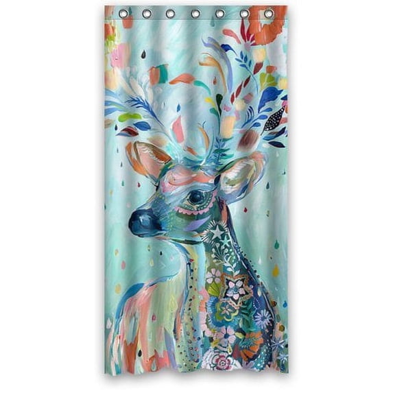 MOHome Deer Color Painting Art Christmas Gift Shower Curtain Waterproof Polyester Fabric Shower Curtain Size 36x72 inches