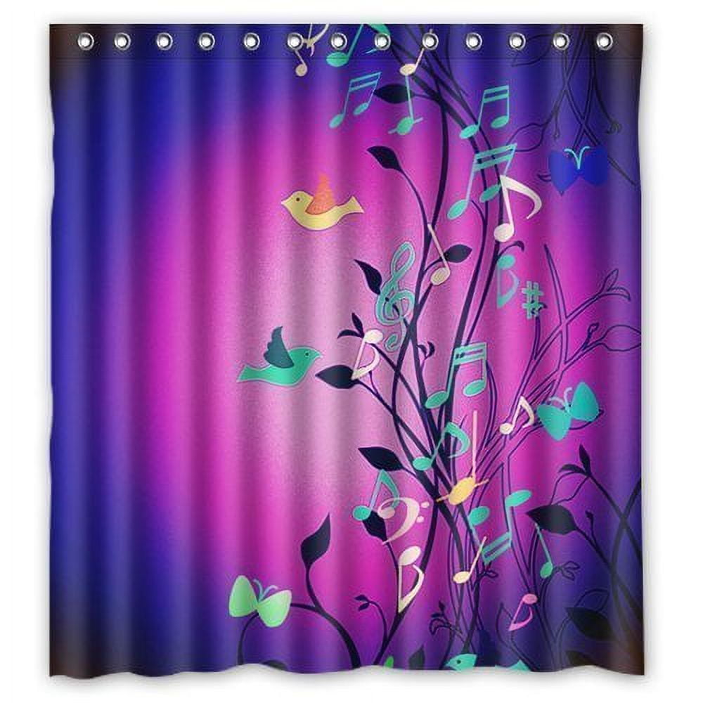MOHome Fresh Purple Floral Musical Notes Shower Curtain Waterproof