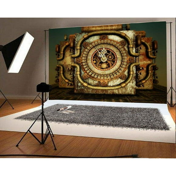 MOHome Vintage Clock Backdrop 7x5ft Steampunk Background Rust Metal Clock Photos Video Studio Props