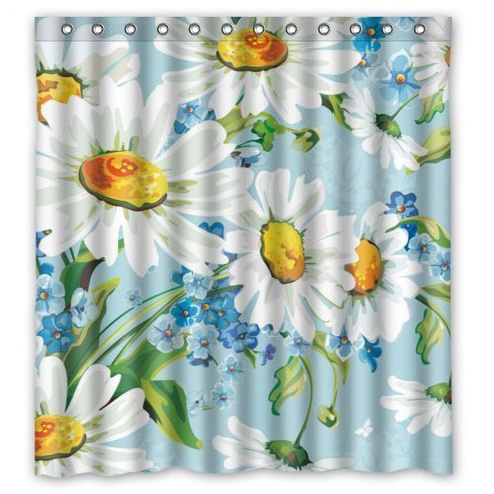 MOHome Vintage White Daisy Flower Floral Art Pattern Shower Curtain Waterproof Polyester Fabric