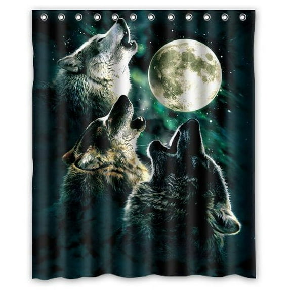 MOHome Wolf Shower Curtain Waterproof Polyester Fabric Shower Curtain Size 60x72 inches