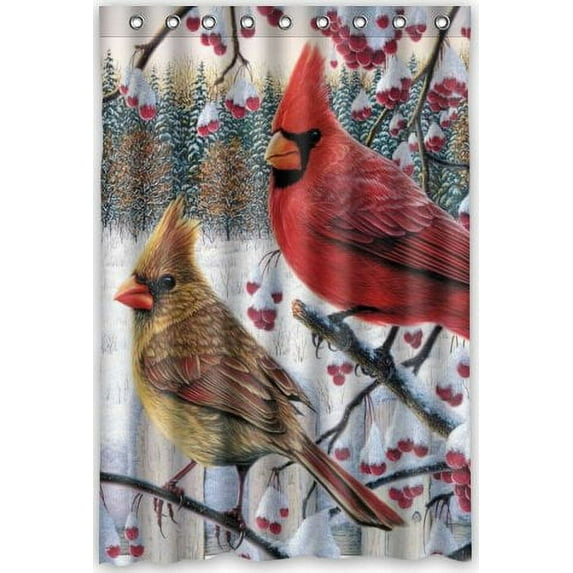 MOHome winter cardinal Birds Shower Curtain Waterproof Polyester Fabric Shower Curtain Size 48x72 inches