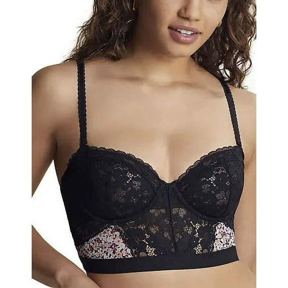 MOI Daisy/Midnight Cropped Bustier Seamed Cup Bra, US Medium, NWOT