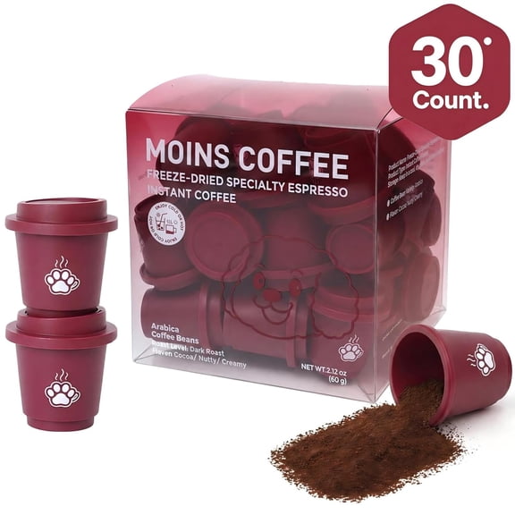 MOINS Instant Coffee Pods, Freeze Dried Espresso Cold Brew Coffee, 100% Arabica Beans, Dark Roast Instant Coffee, 30 Count