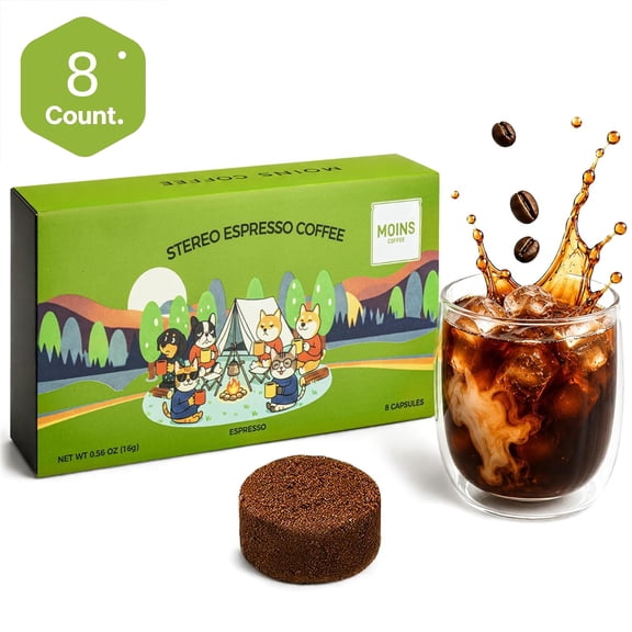 MOINS Espresso Coffee Blocks - Freeze Dried Instant Coffee, Dark Roast, 100% Arabica Coffee, Fast Dissolve for Hot & Iced, Portable for Camping & Travel, 8 Count