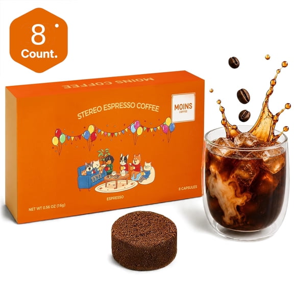 MOINS Espresso Coffee Blocks - Freeze Dried Instant Coffee, Dark Roast, 100% Arabica Coffee, Fast Dissolve for Hot & Iced, Portable for Party Gathering, 8 Count