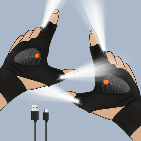 White Elephant Gifts Stocking Stuffers for Men Adults, Rechargeable LED Flashlight Gloves, Christmas Cool Gadgets Gift for Dad Him Husband Boyfriend, Waterproof Finger Lights for Fishing Camping