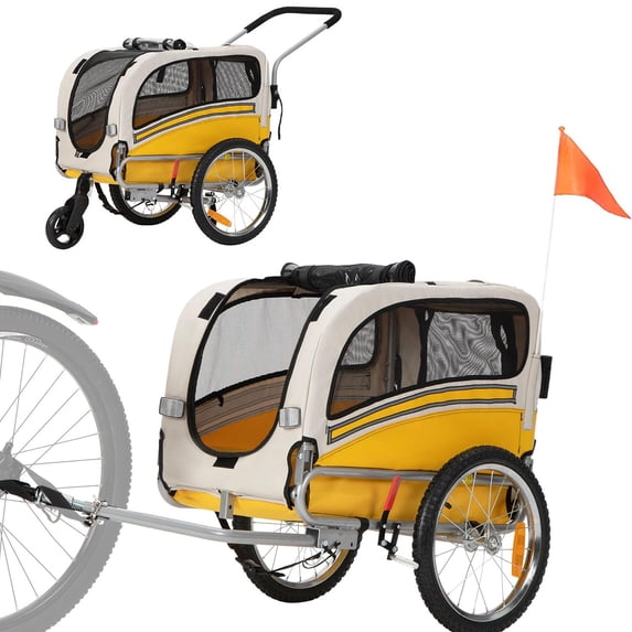 MOJAY 3-in-1 Dog Bicycle Trailer, Dog Stroller, and Dog Jogging Stroller, Yellow