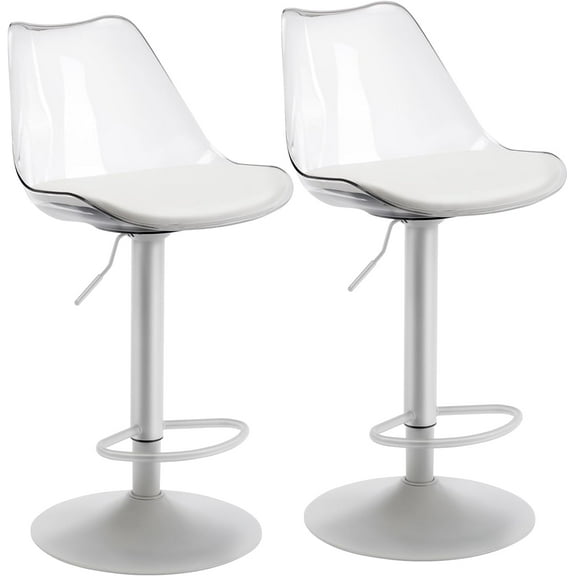 MOJAY Clear Bar Stools Set of 2, Counter Height Adjustable Swivel Acrylic Bar Stools with PU Leather Upholstered, Armless Bar Stools for Kitchen Island - Clear/White